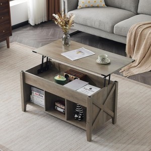 VINGLI Rustic Grey Lift Top Coffee Table, 36" Small Farmhouse Barn Door Coffee Tables with Storage for Living Room - 1 of 4