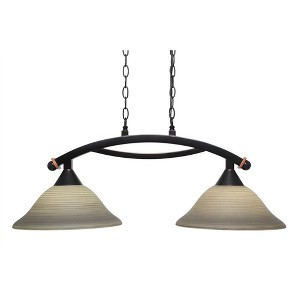 Toltec Lighting Bow 2 - Light Island Pendant Light in  Black Copper with 12" Gray Linen Shade - 1 of 1