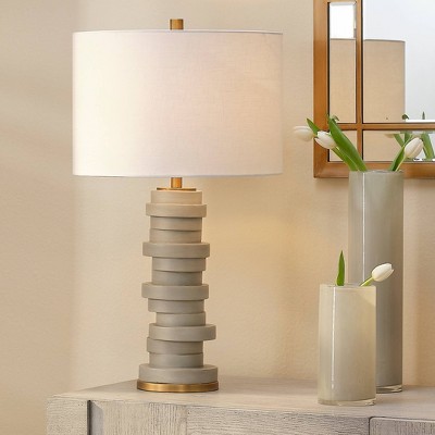 Ridgeway Table Lamp Gray - Splendor Home: Coastal-Inspired, Resin Stacked Discs, Linen Drum Shade