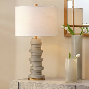 Ridgeway Table Lamp Gray - Splendor Home: Coastal-Inspired, Resin Stacked Discs, Linen Drum Shade - 1 of 3