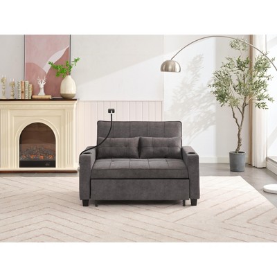 NicBex 3-in-1 Convertible Sleeper Chair,Tech Cloth Folding Sofa Bed with USB Ports,50.39" Couches with 4 Side Pockets for Living Room,Dark Gray