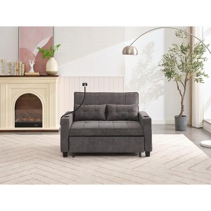 NicBex 3-in-1 Convertible Sleeper Chair,Tech Cloth Folding Sofa Bed with USB Ports,50.39" Couches with 4 Side Pockets for Living Room,Dark Gray - 1 of 4