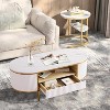Nasitip 48" White Oval Fluted Coffee Table with Drawer, Faux Marble Top, Modern Center Table for Living Room - 3 of 4