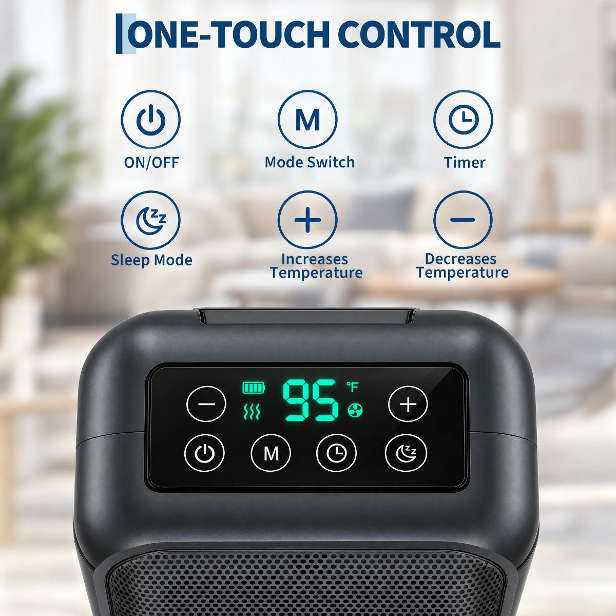 Ceramic Space Heater, 1500W Portable PTC Desk Heater, 3 Heating Levels & Fan Mode, Thermostat, Tip-Over Protection, Quiet for Office Bedroom - thumbnail 5