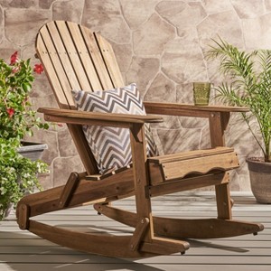 Okak Outdoor Adirondack Chair with Slat Seat and Backrest, Outdoor Rocking Chairs with Wide Armrests, Porch Chairs for Garden, Balcony, Natural - 1 of 4