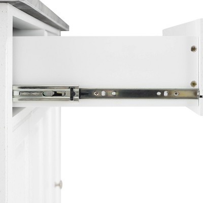 Avery Distressed White Kitchen Island Cart with Faux Marble Top