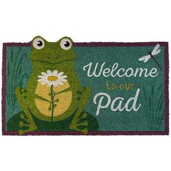 Daisy Frog Summer Natural Fiber Coir Doormat Lily Pad Outdoor 30" x 18" Briarwood Lane