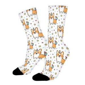 Corgi Flower Pattern Women Printed Crew Socks Funny Funky Socks Soft Polyester Novelty Gifts for Artists Men - 1 of 1
