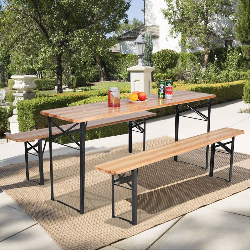3pc Outdoor Folding Wooden Picnic Table Set - WELLFOR, 3 of 16