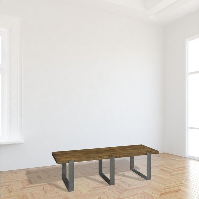 Transitional 60'' Rectangular Metal & Wood Cocktail Table in Brown