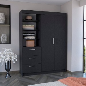 Depot E-Shop 3-Tier Shelf and Drawers Armoire with Metal Handles - 1 of 4