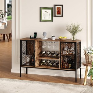 Industrial Coffee Bar Cabinet with Power Outlets, Wood Liquor Cabinet with Door - 1 of 4