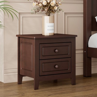 Wood Nightstand with 2 Drawers, Mid Century Retro Bedside Table, Side Table with Storage Bed Side Table for Bedroom Vintage Furniture, Classic Design