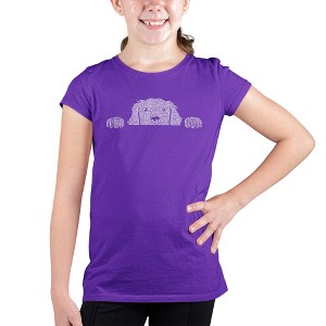 LA Pop Art Girl's Word Art T-shirt - Peeking Dog - 1 of 4