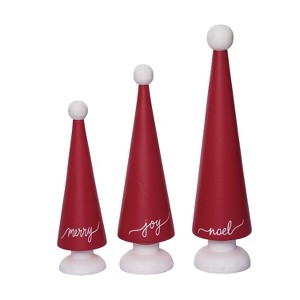 Transpac Wood 15 in. Red Christmas Cone Tree Set of 3 - 1 of 2