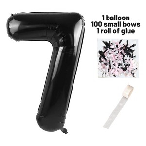 Aghana Digitals 40 Inch Black Aluminum Number Balloon with Bow Ribbon & Glue Point Roll - 1 of 2