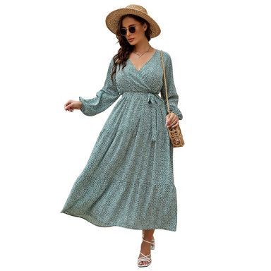 Clearlove Women's Plus Size V-Neck Long Sleeves A-Line Pleated Floor Length  Formal Dress - Dark green leopard print,X Large : Target