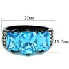 Slickblue Women’s Black Stainless Steel Ring with Sea Blue CZ and Clear Accents, Oblong Cut, Size 5–10 - 3 of 4