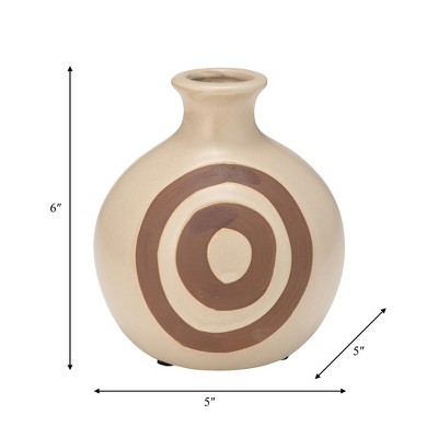 Ivory and Beige Round Ceramic Abstract Vase