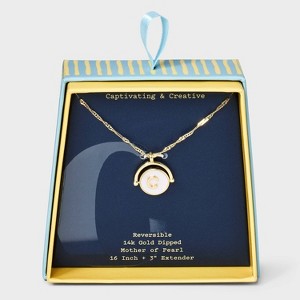 14K Gold Dipped Crystal and Mother of Pearl Circle Spinner Initial Necklace - A New Day™ - 1 of 4