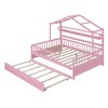 Full Size House Bed With Trundle, 2 Shelves, Pine Wood Frame, Safety Guardrail Wooden Bed Frame, No Box Spring Needed - 3 of 4