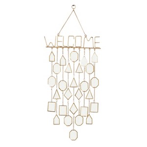 36" Iron Eclectic Welcome Windchime White - Olivia & May: Gold Mirror Accents, Handcrafted Decorative Bells - 1 of 4