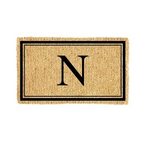 Evergreen Monogram Indoor Outdoor 100% Natural Coir Doormat 28" x 16" |  Letter  "N" - 1 of 4
