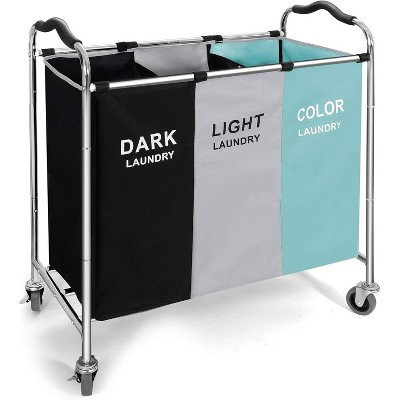 Laundry Basket with Wheels, 240l Laundry Hamper with 3 Section Laundry Bag for Dirty Clothes