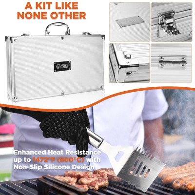 Commercial Chef 25-Piece Stainless Steel BBQ Grill Tool Set with Aluminum Case