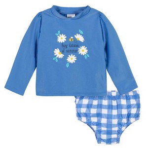 Gerber Baby & Toddler Girls' Two-Piece Long Sleeve Rash Guard Set and Swim Brief - 1 of 4