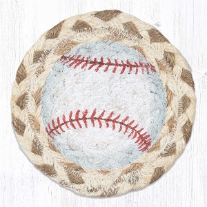 Earth Rugs Baseball Printed Coaster – 5"x5" Braided Jute Sports Accent for Game Room or Bar - 1 of 3