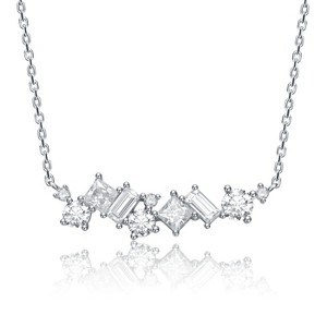 Guili Elegant White Gold Plated Necklace with Lab-Created Moissanite Cluster Cascade. Timeless and Sparkling Design - 1 of 2