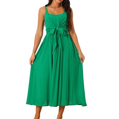 Allegra K Women's Summer Sleeveless Casual Tie Front Flowy Midi Sundresses