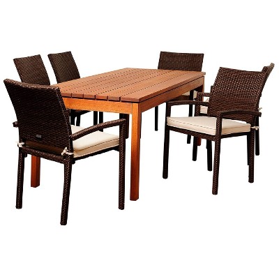 Maynard 7pc Patio Eucalyptus Wood Wicker Dining Set - International Home Miami