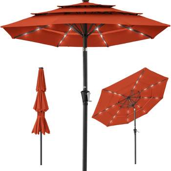 Best Choice Products 10ft 3-Tier Solar Patio Umbrella w/ 24 LED Lights, Tilt Adjustment, Easy Crank
