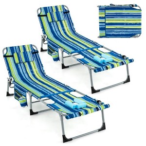 Resenkos Patio Dining Chairs, Patio Kitchen Chairs,5-position Outdoor Folding Chaise Lounge Chair-Blue and Green - 1 of 4