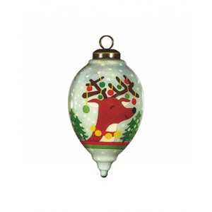 HomeRoots Festive Glitter Reindeer with Lights Hand Painted Mouth Blown Glass Ornament - 1 of 4