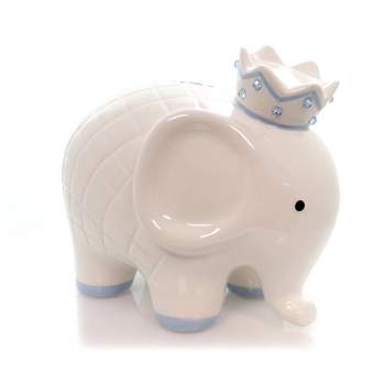 Bank White/Blue Coco Elephant Bank  -  One Bank 7.75 Inches -  Baby Hand Painted  -  3781Bl  -  Ceramic  -  Off-White