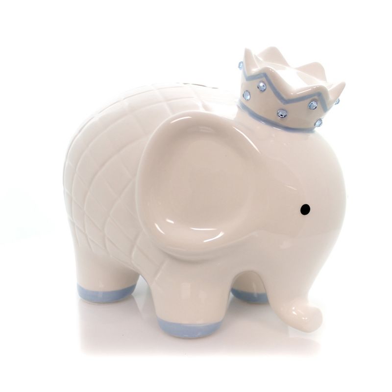 Child To Cherish 7.75 In White/Blue Coco Elephant Bank Baby Hand Painted Decorative Banks, 1 of 5