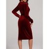 Coolmee Women's Velvet Cocktail Dress Fall Fashion Long Sleeve High Waist A Line Dress Velvet Wedding Guest Dress with Belt - 3 of 4