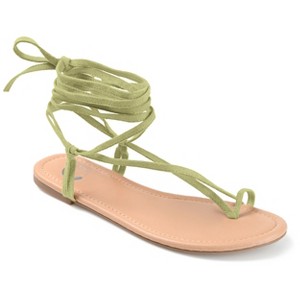 Journee Collection Womens Mischa Ankle Wrap Low Block Heel Sandals Olive 10 - 1 of 4