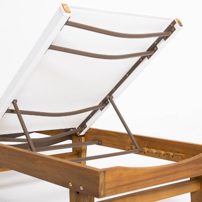 Summerland Teak Finish Acacia Wood Chaise Lounge with White Mesh