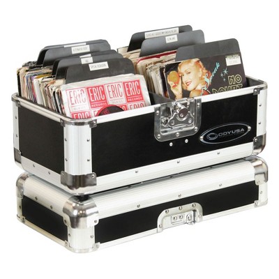 Odyssey Krom Series K45120SIL Stackable Record and Utility Case for 120 7-Inch Vinyl Records with Removable Lid and Foam-Lined Interior, Black
