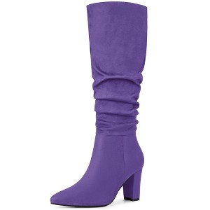 Allegra K Women's Halloween Pointed Toe Chunky Heel Knee High Boots - 1 of 4