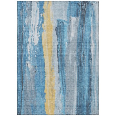 Blue And Gold Abstract Washable Indoor Outdoor Area Rug