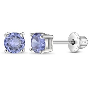 Girl's Classic Round Solitaire Screw Back Sterling Silver Earrings - In Season Jewelry - 1 of 4