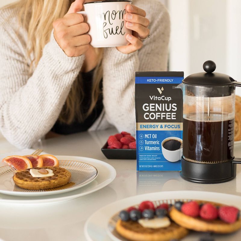 VitaCup Genius Ground Coffee w/ KETO MCT Oil, Turmeric, &#38; B Vitamins (Energy &#38; Focus) Medium Roast - 10oz, 4 of 9