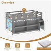 JOYMOR Low Loft Bed Twin Size with LED Lights, 4 Storage Shelves, Removable Curtain, Kids Wood Loft Bed with 15" H Safety Guardrail - 2 of 4