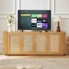 APRILSOUL 64" Wave TV Stand,Sideboard, Rounded Corner Wood Vertical Striped, Rattan Doors, Kitchen,Bedroom,Entryway. Natural - 3 of 4
