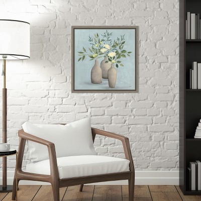 Natural Bouquet II Blue Canvas Still Life Print in Gray Frame 16 x 16-in